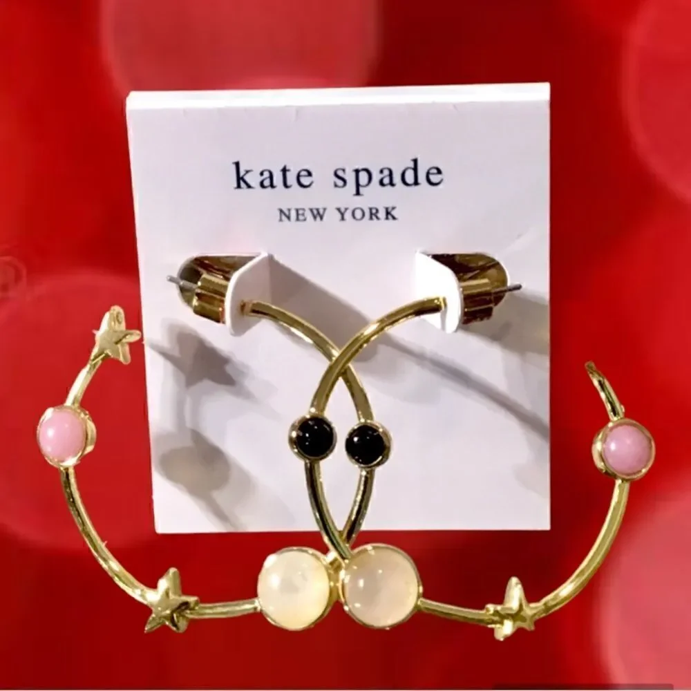 KATE SPADE HOOPS MULTICOLORED STONES 14K GOLD EARRINGS